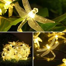 1pc Solar Powered Dragonfly String Lights, 8 LED Lighting Modes Outdoor Waterproof Fairy Lights For Garden, Yard, Balcony, Tree, Patio, Porch, Pathway, Fence; Decorative Hanging Solar Lights For Backyard