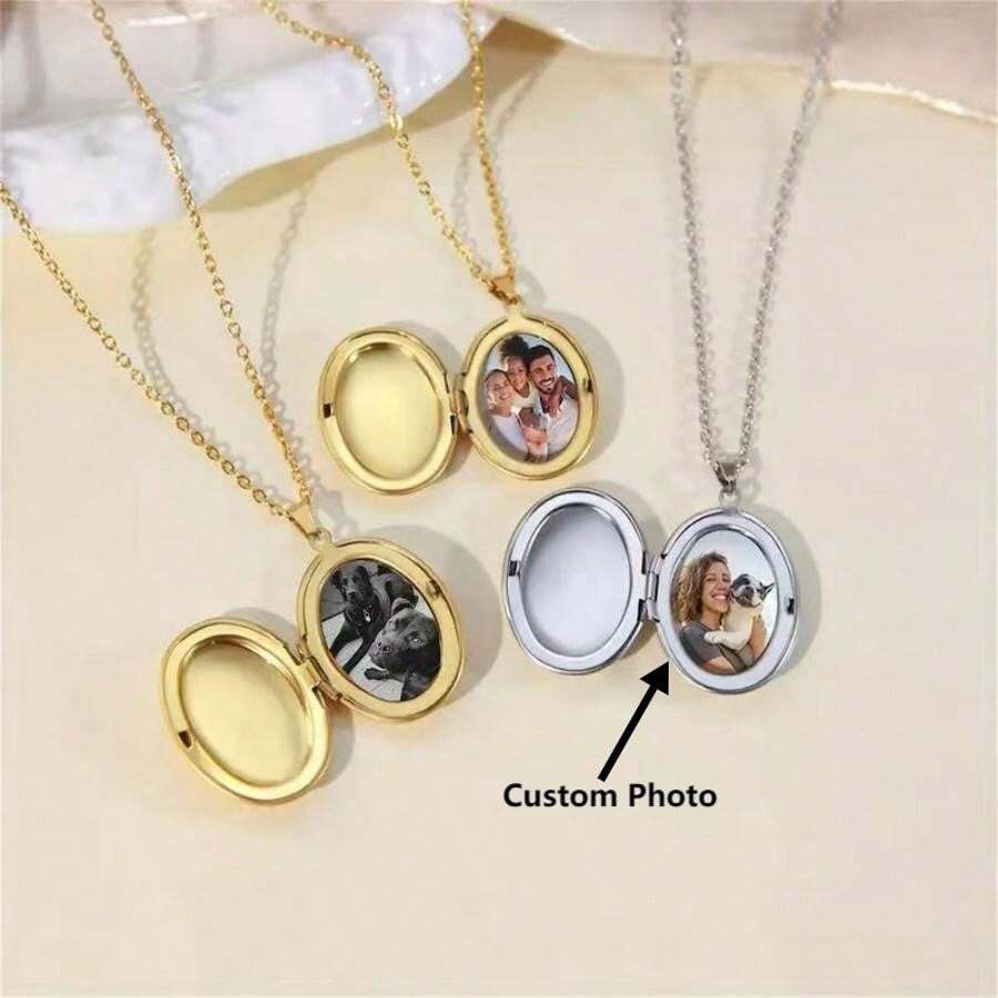 [Personalizado] Colar com moldura oval para fotos, você pode abrir e imprimir o pingente de moldura em forma de O, colar com corrente, acessórios de joias, casamento, animal de estimação, dia das mães, dia dos pais, presente de casal