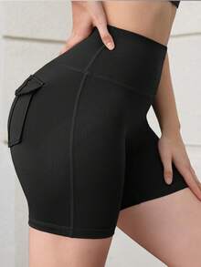 1 pieza Pantalones de yoga de estilo deportivo de verano con diseño sin costuras, efecto levantador de glúteos, cintura alta, diseño moldeador del abdomen, color sólido, diseño minimalista y moderno, pantalones cortos deportivos para exteriores, fitness, running, entrenamiento, ciclismo, livianos, suaves, de secado rápido, transpirables y absorbentes de sudor