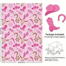 12pcs Western Cowgirl Gift Wrapping Paper, Pink Series, Wild West Style, DIY Birthday Party Supplies, Office Gift Packaging, Paper Material, Superhero Theme - Multicolor - View 5