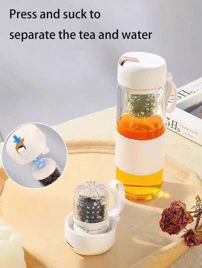 1 pieza Taza de té de vidrio borosilicato con tapa magnética flotante y colador de té desmontable, reutilizable y de uso múltiple portátil - Lavar a mano únicamente