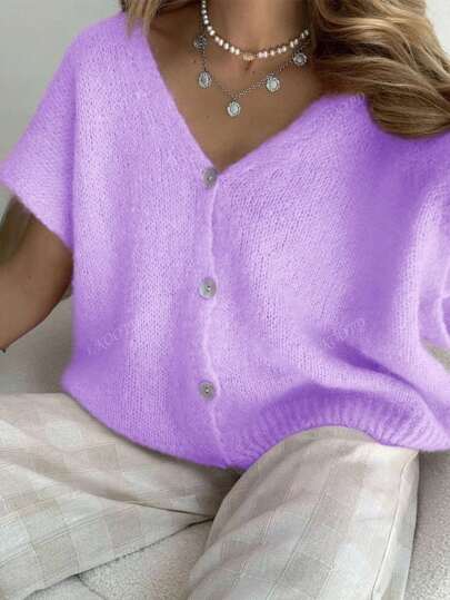 Women's Cap Sleeve Cardigan Knitted Sweater