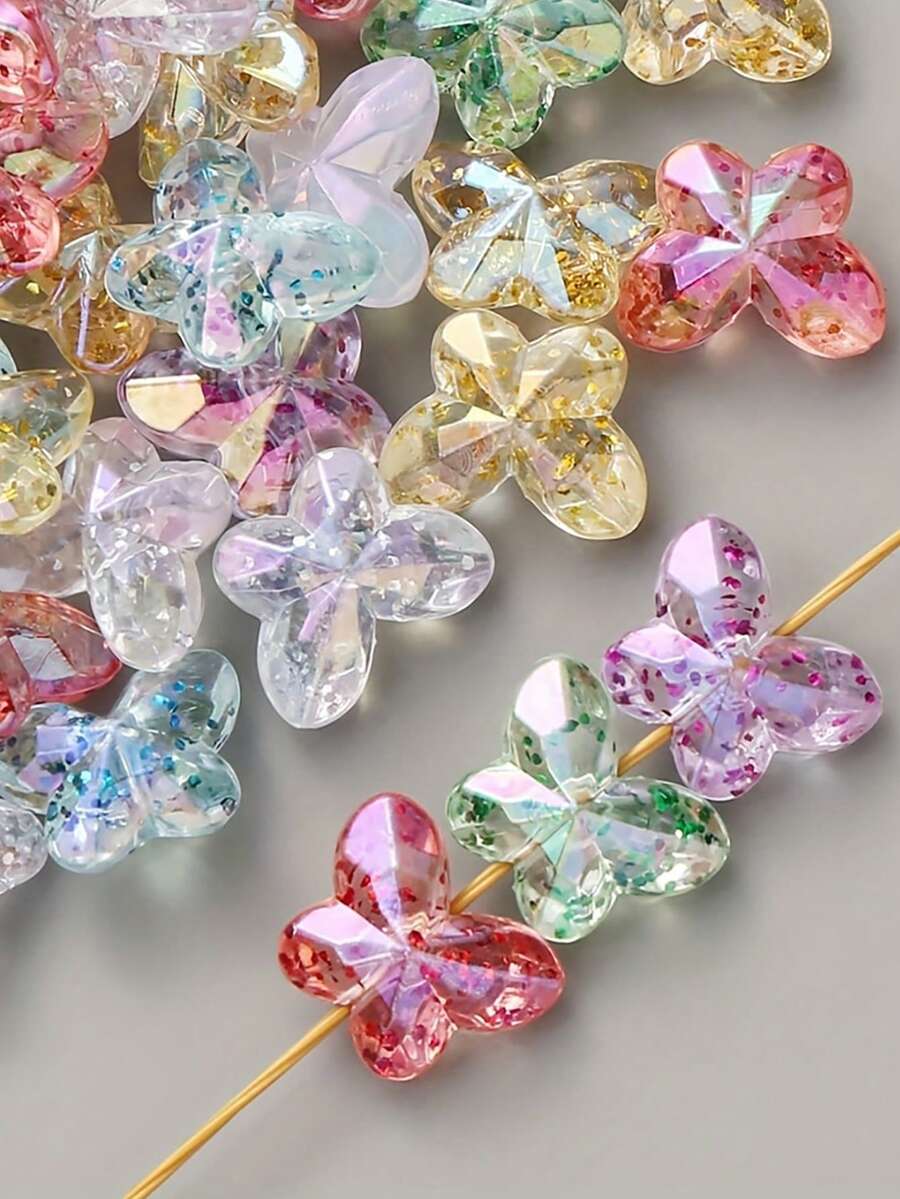 30pcs Random Transparent Acrylic Cut Onion Powder Dreamlike Colorful Butterfly Beads For DIY Jewelry Making, Keychains, Phone Cases, Car Decor, Crafts - Multicolor - View 1
