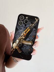 Money 1pc AK Dollar Sign Pattern Black Straight Edge Anti-Fall Anti-Slip Protective Phone Case Compatible With Apple///Compatible With Redmi/Compatible With VIVO/Compatible With OPPO - Black - View 8