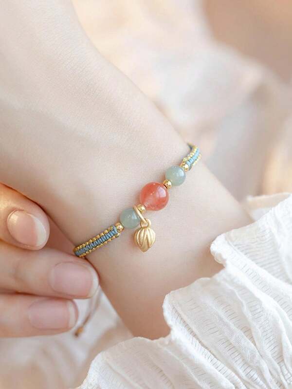 BMOR Braccialetto delicato alla moda, realizzato a mano con perline, braccialetto elastico in corda preziosa, regalo creativo di anelli con perline per donne e ragazze