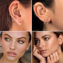 Set de 3 aros para la nariz de acero inoxidable hipoalergénico con bisagras y circonita cúbica, anillo segmentado de 16G para septum, nostril, labio, anillos de cartílago 18K chapados en oro de 8 mm y 10 mm para oreja, aretes de pabellón, concha, hebilla para el ombligo y piercing de pezón, joyería corporal unisex