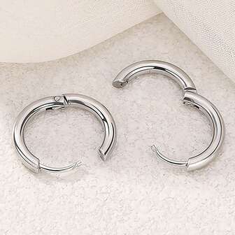 1 Pair Minimalist Stainless Steel 2.5mm Wire Coil Hoop Earrings For Men