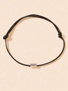 1pc Minimalist Silver Copper Pipe Charm Decor With Black Wax Rope Adjustble Anklet For Summber Beach Holiday Foot Jewelry - Silver - View 2