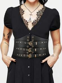 1 Stück Damen Schwarzer Punk Elastischer Taillengürtel, Gothic Stil Breiter Taillenformer, geeignet für den täglichen Gebrauch als Damenkorsettgürtel für Kleider, Taillentrainer zur Taillenformung und Bauchkontrolle