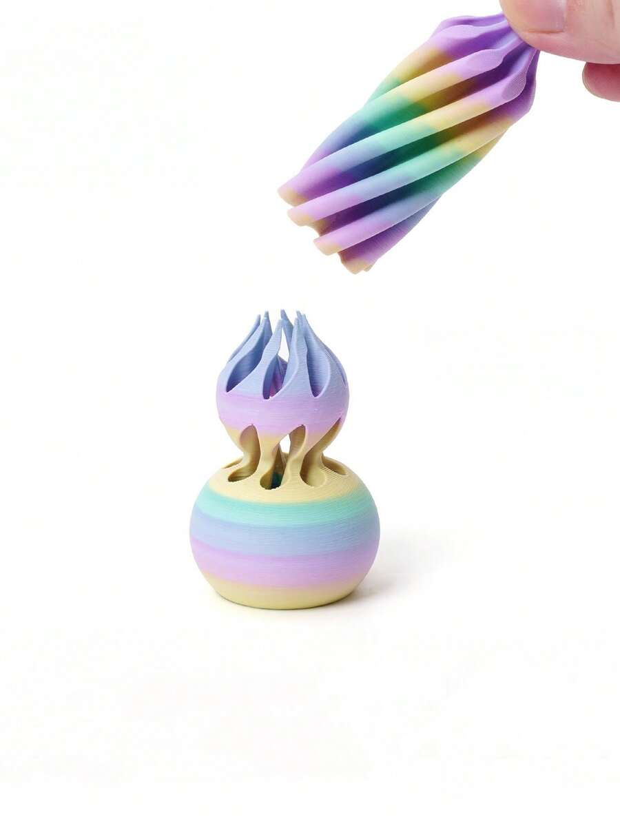 1pc 3D Printed Gourd Twist & Press Spin Toy, Spiral 3D Structure Finger Pressure Relief Toy, Desktop Decor, Christmas Gift - Multicolor - View 1