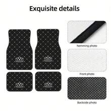 4pcs Car Floor Mats - Crown Printed Carpets, Non-Leather Material, Universal Fit Polyester Fiber Front & Rear Seat Car Mats - Suitable For Sedans, Coupes, SUVs, All-Weather Vehicle Interior Decors, Car Interior Accessories