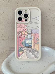 1 Stück Schutzhülle für Handy mit Zug- und Kirschblüten-Muster, mit präzisem Kameraausschnitt, dick und haltbar, kompatibel mit Apple 11 Pro Max, 12 Pro Max, 13 Pro Max, 14 Pro Max, 15 Pro Max, 16 Plus, 16 Pro Max, 16E, Galaxy A55, A15, S24 Ultra, Redmi, OPPO, Realme, VIVO, Infinix, Honor, MOTO, One Plus