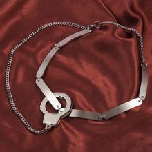 1pc Exaggerated Sexy Silver Metal Lock Clasp Necklace, Titanium Steel Geometric Splice Design, Smooth & Durable Chain, Hypoallergenic, Fade-Resistant, Suitable For Men & Women Party Outfit