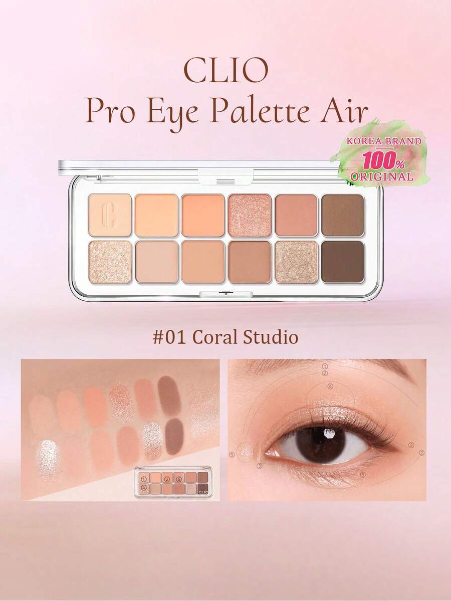 Clio Professional Eyeshadow Palette Air 01 Coral Studio, Air-Whipped Cream Texture, Iridescent Gradient Technology, Second Skin  Particles, Cool Gray Rose Diamond, Warm Amber Frosting, Caramel Chestnut Nebula, Portable Party Essential, Korean Makeup, 7.2g/0.25oz - 01 Coral Studio - 查看 1
