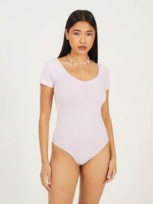 brave soul T-Shirt Bodysuit With Gathered Detail, Pastel - Dusky Lilac - View 5