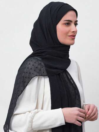 1pc Women Soft Jacquard Chiffon Headscarf, Arabic Casual Long Scarf, Solid Color, Conservative, Suitable For Daily Use For Dress