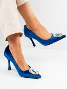 Heeled Pumps with Embellished Detail - 藍色 - 查看 3