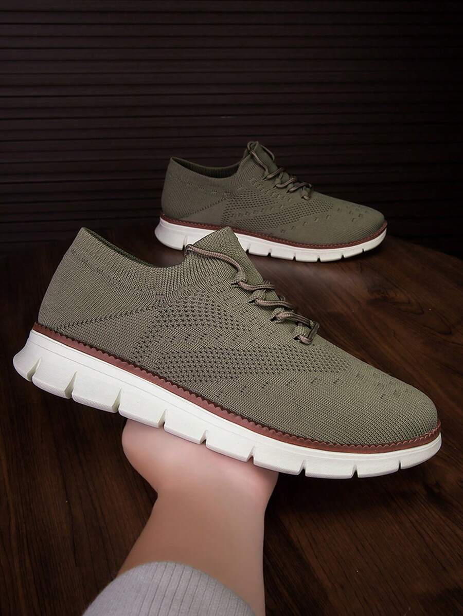 Men's Casual Sports Shoes, Simple Solid Color, Soft Sole, Mesh Breathable, Anti-Sweat, Extra Wide And Thick, Comfortable Lace-Up Socks Shoes, Outdoor Sport, Lightweight Casual Shoes, Plus Size 47, Loose Design, Spacious Toe Box, Absorbent, Comfortable Leisure Sports Sneakers - Khaki - View 1