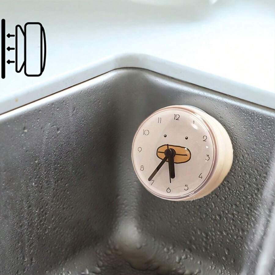 1 件带吸盘的静音防水浴室挂钟 - 模拟、电池供电、圆形扫描石英淋浴模拟钟（不含 AA 电池） - 白色 - 查看 1