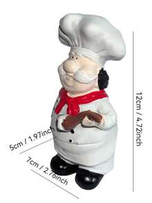 1pc Creative Resin Painted Handcraft Soup Ladle Chef Figurine, Home Decor Accessory - White - View 8