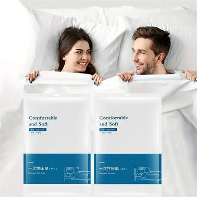 1pc Disposable Bed Sheet, 4pcs/Set Disposable Use Bedding For Travel And Hotel - Portable, Hygienic Non-Woven Fabric Bed Sheet And Pillowcase, Suitable For Business Travel, Camping And Emergency Stay