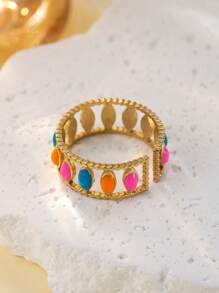 Women's Open Ring Stainless Steel Colorful Summer Jewelry Hollow Line Party Music Festival Jewelry Beach Vacation Daily Wear