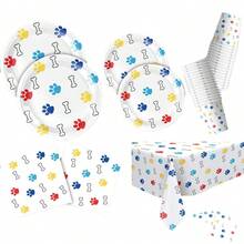 10 Stücke Hundetatzenmuster Geburtstagsfest Zubehör, Wegwerf Pappteller, Becher, Servietten Geschirr Set mit Hundetatzenmuster, Hundetatzenmuster Party Dekorationen für Welpe Themenfest, Picknick Geschenke