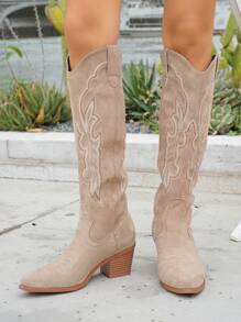 2024 Spring/Autumn New Arrivals Women's Plus Size Fashion Over-The-Knee Western Embroidery Boots