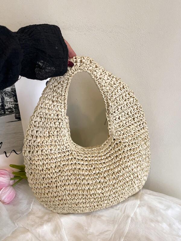 Fashionable Minimalist Handmade Woven Straw One Shoulder Tote Beach Bag For Women