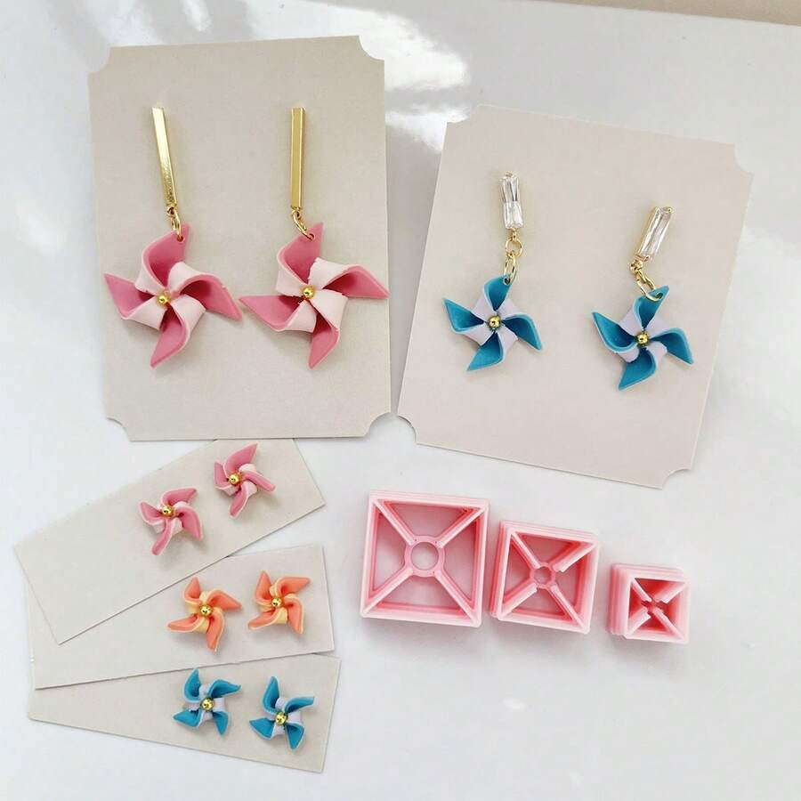1pc/3pcs Mini Windmill Shape Soft Clay Molds, Jewelry Tools For Making Earrings - Pink - View 1