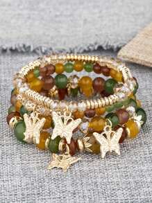 4pcs/Set Bohemian Elegant Delicate Butterfly Charm Beaded Bracelet Set, Suitable For Women's Daily Decoration