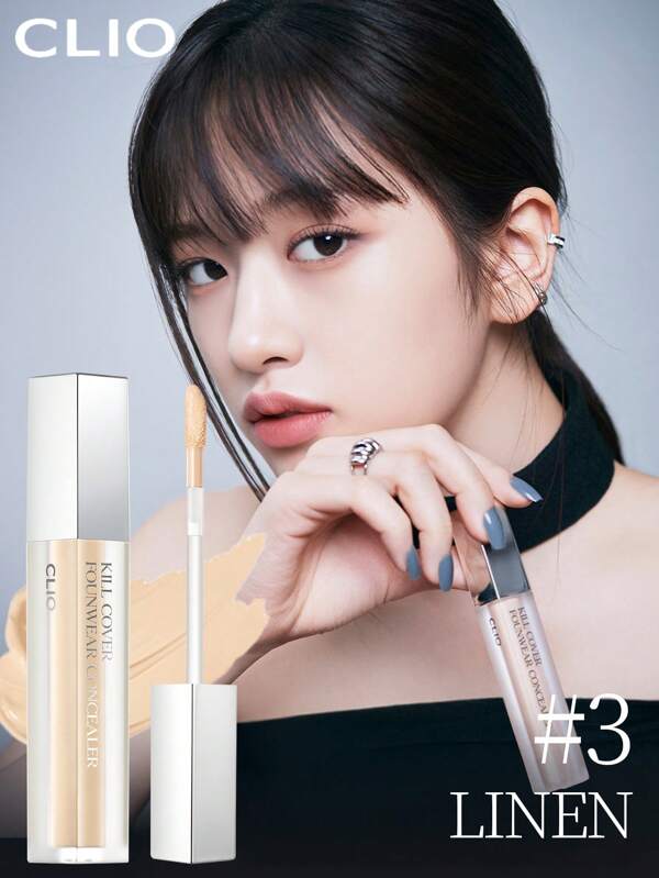 Clio K-Beauty KILL COVER FOUNWEAR CONCEALER, Tip Concealer, Anti Druck, Flüssiger Concealer, Leicht, Volle Abdeckung, Lang anhaltend, Überdeckt, Korrigiert, Bedeckt, Feuchtigkeitsspendend, Illuminierend, Hellsand, Koreanisches Make-up