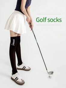 ECIEXI 1 Paar Sport- & Lässig Golf Kniestrümpfe mit seitlichem Jacquard, UV-Schutz Athletikstrümpfe, elegante & bequeme Outdoor-Socken für Frauen, ideales Geschenk für Golffans - Verschiedenfarbig - Übersicht 7