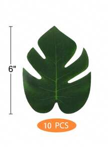 10 pièces - Décorations de fête de feuilles tropicales artificielles, fausses feuilles vertes tropicales pour décorations de fête, thème de fête de la jungle et de la plage, décorations de table de feuilles