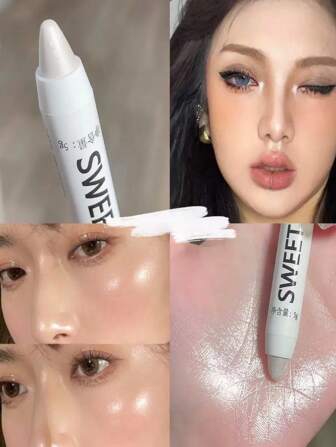 1 pieza Barra iluminadora brillante, lápiz de sombra de ojos blanco glitter para ojos luminosos, efecto deslumbrante de maquillaje iluminador