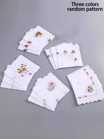 12pcs Set Vintage-Inspired Handkerchiefs For Women - Lightweight, Assorted Floral Patterns With Crescent Edge Design, Perfect Gift Idea