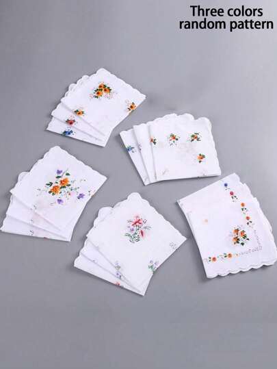 12pcs Set Vintage-Inspired Cotton Handkerchiefs For Women - Lightweight, Assorted Floral Patterns With Crescent Edge Design, Perfect Gift Idea