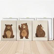 Cute Bear 1 Or 3 Nursery Wall Art Set: 3 PiecesForest Theme Nursery Decor With Hand Painted Brown Bears And Blush - Unisex Scandinavian Nursery Prints - Multicolor - View 8