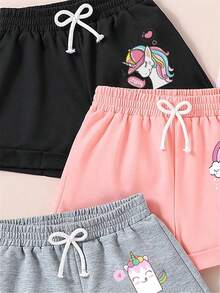 3pcs/Pack Young Girl Cartoon Pattern Printed Shorts - Multicolor - View 2