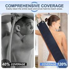 Exfoliating Back Scrubber For Shower, Double-Sided Back Scrub Washcloth With Handles For Use In Shower, 38 Inches Body Exfoliator Bath Tool To Clean Your Body Deeply For Men & Women Skin Care - 加寬黑色 - 查看 2