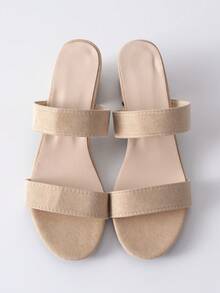 新款女士厚底高跟穆勒鞋，金色圆头套脚鞋，圣诞节冬季圣诞礼物 - 米色 - 查看 9