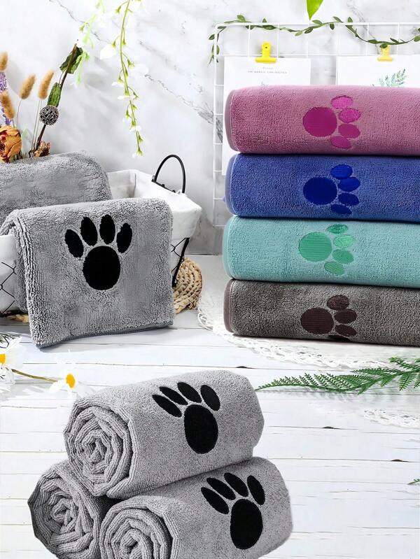 [Microfiber Towel] Microfiber Dog Grooming Towel 13.78x29.53in; 19.68x39.37in Quick Dry Pet Bath Towel For Small, Medium, Large Puppies And Cats - Bright Colors, Paws, Bones; Gray, Pink, Blue
