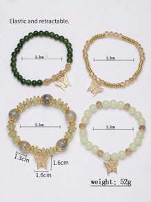 4pcs/Set Bohemian Elegant Delicate Butterfly Charm Beaded Bracelet Set, Suitable For Women's Daily Decoration