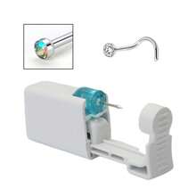 1 pezzo kit monouso per piercing al naso con elemento per piercing incorporato e 1 pezzo di anello per il naso - Pistola per piercing al naso sicura per uso domestico