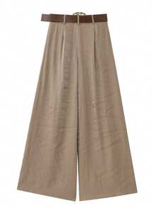 Pantalones anchos y sueltos para mujer, pantalones de moda para primavera/verano, pantalones de cintura alta y pierna ancha, pantalones casuales y elegantes para damas - Caqui - Ver 5
