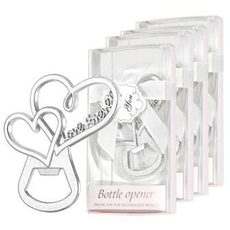 Abridor de botellas con doble corazón de plata, adecuado para bodas, despedidas de soltera, regalos de cumpleaños, recuerdos, decoraciones y memorabilia, regalos y recuerdos de boda para invitados, regalos del Día de San Valentín, suministros de cocina y bar, recuerdos de fiesta