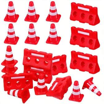 24pcs/Set Traffic Cone & Barrier Simulation Game: 12 Red Traffic Cones + 12 Red Traffic Barriers, Learning & Cognition Educational Toy