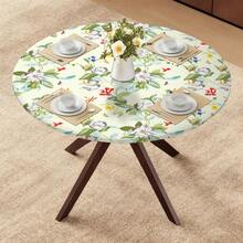 1入防水白色聚酯桌布，可愛印花圖案適用於家庭餐飲，彈性圓桌套 - 彩色 - 查看 19