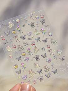 1 Pack/Sheet Cute Cartoon Dog Nail Stickers, New Embossed Bow, Apple Line Nail Art Decals, Suitable For Nail Salons And Personal Use