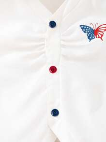 2pcs Girls Patriotic Outfit Set 2025 American Flag & Butterfly Tank Top With Pleated Skirt, Toddler Summer Clothes (Age 2-3,4-5,6-7Y)